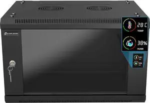 6U Wall Mount Rack Server Rack Enclosure with Temp & Humidity Display,Locking Glass Door,2 Fans,6U Network Cabinet 17.7 Deep,19 Inch Server Cabinet for IT Equipment,A/V Devices