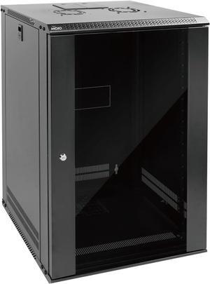 18U Wall Mount Rack Network Cabinet for 19" IT Equipment,with Lockable Glass Door and Side Panels,Cooling Fan,Black,17.7inch Depth for AV/Computer/Electronics Equipment Data Rack
