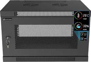 6U Server Rack Enclosure with Temperature & Humidity Display,No Back, Locks, & Removable Side Panels - 6U Wall Mount Network Cabinet 19 Inch Rack 17.7 Inches Deep