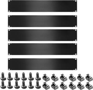 1U 2U 3U Blank Rack Mount Panel, Spacer Black Rack Mount Cover Support bar for Enclosure Network Cabinet Cable Management Bar Slot (2U-5PCS)