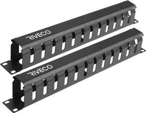 RIVECO 2PCS 1U 12 Slot Rack Manager, Server Rack Cable Management, Cord Wire Organizer with Cover for Network Rack Cabinet Horizontal Mount, 19-inches Cable Raceway