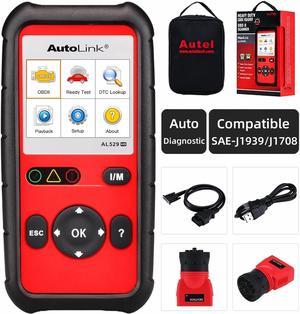 Autel AutoLink AL529HD with Screen Wiper OBD2 Scanner Heavy Duty Truck Code Reader AutoVIN ReadErase DTCs O2 Monitor Test Check Live Data Advanced AL519AL529 Compatible SAEJ1939J1708 Black