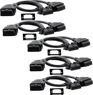 Pack of 5 iKKEGOL OBD2 OBD II Full 16 Pin Splitter Y Open Cable J1962 1 Male to 2 Female Connector Underdash Mount Bracket for Diagnostic DIY Extension Adapter 50cm/20