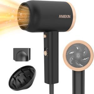 ANIEKIN Hair Dryer, 1875W Ionic Blow Dryer with Diffuser and Concentrator for Women Curly Hair Fast Drying as Constant Temperature, Portable Hair Dryer for Travel, Black