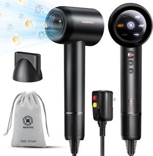Ionic Hair Dryer High Speed Blow Dryer with 110000 RPM Brushless Motor Fast Drying - LED Display, Thermo-Control, Low Noise - Professional Portable Hairdryer for Travel, Salon, Home, Gifts (Black)