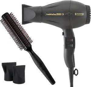 Turbo Power 3900 Hair Dryer Ionic Professional, Black, Twin Turbo Blower Advanced, Comes with Brush