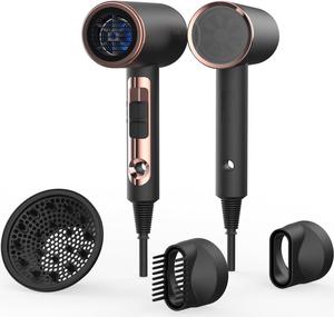 FUNTIN Hair Dryer, Blow Dryer with Diffuser Brush Comb for Women 4C Thick Curly Hair 1800w-Professional Black
