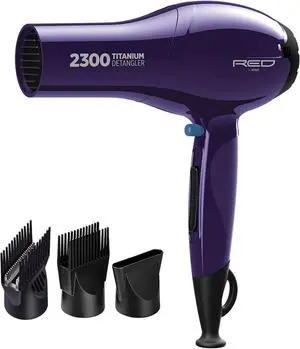 RED by Kiss Titanium 2300 Detangler Dryer 4X Faster Straightening 3 Bonus Titanium Detangler Pik Included (Hair Dryer)