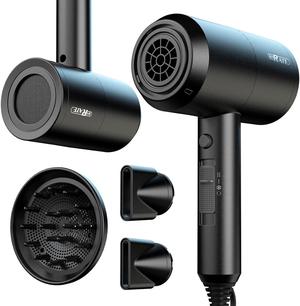 SHRATE Hair Dryer with Diffuser and 2 Nozzles-1800W Blow Dryer for Styling and Travel with Negative Ion Technology, Constant Temperature Hair Care, 3 Heat/2 Speed Settings-Ideal for Curly Hair(Black)