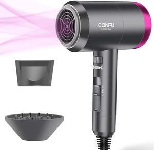 CONFU Ionic Blow Dryer 1600W, Portable Lightweight Fast Drying Negative Ion Hairdryer Blowdryer, 3 Heat Settings & Infinity Speed, with Diffuser and Concentrator Nozzle for Home & Travel