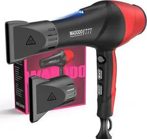 WADODO Hair Dryer, 2200W Professional Ionic Blow Dryer with Blue Ray Hair Care, Powerful Salon Fast Drying Constant Temperature Low Noise AC Motor Curly Hairdryer Blowdryer for Women Men(Black & Red)