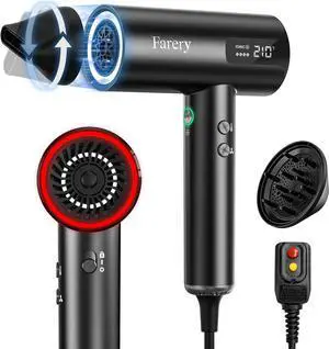H8 Professional Ionic High Speed Hair Dryer with Diffuser for Curly Hair 110,000RPM Brushless Motor for 5X Fast Drying, Thermo-Control, Magnetic Nozzle, 4 Heat & 4 Speed with HD Display, 1400W
