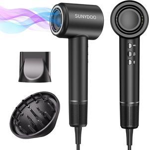 High Speed Brushless Hair Dryer with Thermo-Control, Diffuser, and Nozzle for Fast, Low-Noise Drying