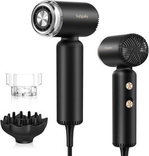 Professional Super Lightweight Hair Dryer,110,000RPM High-Speed Brushless Motor Ionic Blow Dryer for Fast Drying, Magnetic Hanging Stand Diffuser Concentrator, Quiet Micro Mini Hairdryer (Black)