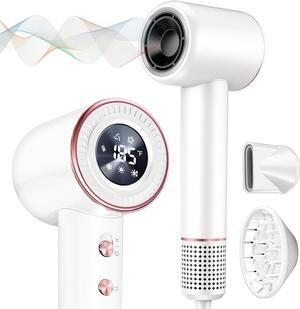 Rudd Hair Dryer with Diffuser - High Speed Hair Dryer with Display, 110000 RPM Brushless Motor for Fast Drying, 200 Million Negative Inoic Blow Dryer Low Noise Hair Dryer, White