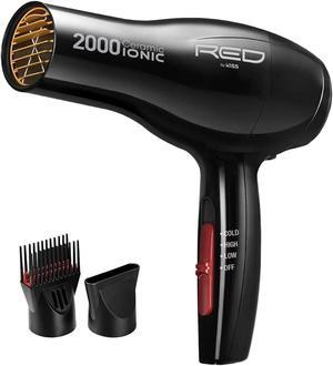 RED by Kiss Hair Dryer Ionic Hair Blow Dryer - Ceramic Technology, Anti-Frizz, 3 Heat Settings, Lightweight, 2 Detangler Piks