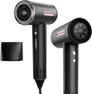 LESCOLTON Hair Dryer, Ionic Blow Dryer 110,000 RPM Brushless Motor 1400W Powerful High Speed, Diffuser & LED Display, 3 Air Speeds for Fast Drying, Low Noise, Lightweight Home Travel (Black)