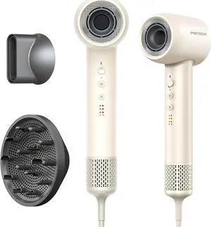 PRITECH Hair Dryer, Blow Dryer with Diffuser, High Speed 110,000 RPM Brushless Negative Ionic, 1600W Professional Quiet Hair Dryer with Nozzle, 5 Temps & 3 Speeds (White)