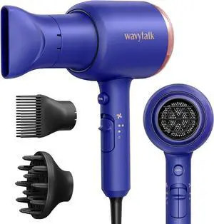 Wavytalk Professional 1875 Watt Hair Dryer Blow Dryer with Diffuser Nozzle Comb and Concentrator Negative Ions Fast Drying Light and Quiet with Ceramic Technology for All Hair Types Sapphire Blue