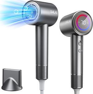 Hair Dryer, 110000 RPM High-Speed Brushless Motor Negative Ionic Blow Dryer for Fast Drying, Low Noise Thermo-Control Hair Dryer with Nozzle and Tri-Colour LED Light Ring for Home, Travel (Gray)