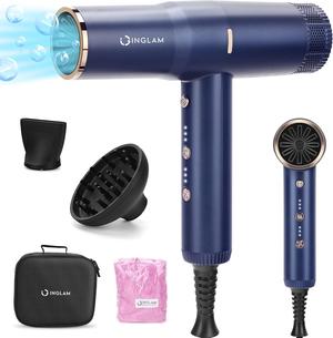 Diffuser Hair Dryer, IG INGLAM Professional Blow Dryer 110,000 RPM High Speed Brushless Motor Negative Ion Low Noise Constant Temperature Auto-Clean, Lightweight for Travel Home Salon Ionic Hair Dryer