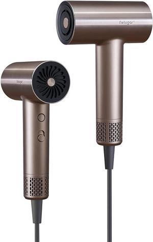 High Speed Hair Dryer with 110,000 RPM Brushless Motor and Negative Ionic Blow Dryer with Magnetic Nozzle, 2 Speed, 3 Kinds of Temperature, Metallic Feel (HD01 Gold)