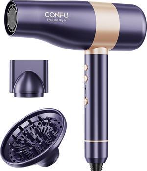 CONFU Hair Dryer, Negative Ionic Blow Dryer with 110,000 RPM Brushless Motor, High-Speed Low Noise Hairdryer with Magnetic Nozzle & Diffuser, Lightweight Travel Hair Dryers with Auto-Cleaning Function