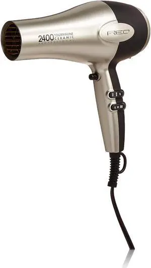 RED by Kiss Hair Dryer 2400 Tourmaline Ceramic Technology, Professional Blow Dryer, Maximum Shine, Fast Drying, Adjustable Settings, 3 Attachments, Salon Quality