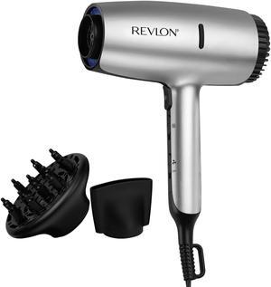REVLON Dry Max Hair Dryer with Diffuser for Natural Curls| Prevents Frizz, Speeds Drying Time, and Reduces Damage, Plus Concentrator for Precise Styling, 1875 Watts (Silver)