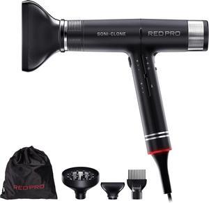 RED Pro Hair Dryer Soni-Clone 110,000 RPM High Speed BLDC Motor Dryer, Strong Air Flow for Fast Drying, Lightweight with Luxury Home & Travel Pouch, Magnetic Nozzle Hair Pik, Diffuser & Concentrator