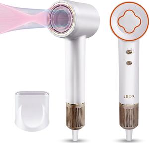 JBOX Hair Dryer,1600W Professional Ionic Blow Dryer with Magnetic Nozzle, 3 Intelligent Temperature Control,2 Speed,Low Noise High Speed Brushless Motors (White)