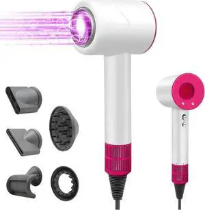 Hair Dryer,Negative Ionic Blow Dryer with Diffuser,110,000 RPM High-Speed Brushless Motor Thermo-Control Hairdryer with 5 Magnetic Nozzles,Low Noise,Perfect for Home,Travel(White)