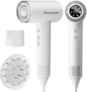 LESCOLTON Hair Dryer, Lightweight Ionic Blow Dryer 110,000 RPM Brushless Motor 1400W Powerful High Speed, Diffuser & LED Display, 3 Air Speeds for Fast Drying, Low Noise for Home Travel (White)