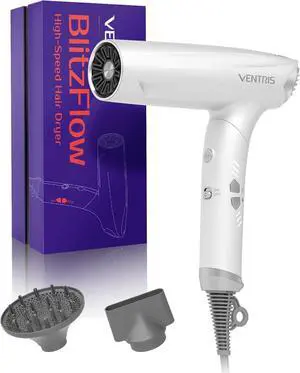 VENTRIS Ionic Hair Dryer Magnetic Diffuser,High Speed Styling Blow Dryer, Lightweight & Foldable for Travel Hair Dryer, Positive Negative Ion blowdryer, Hair Dryer