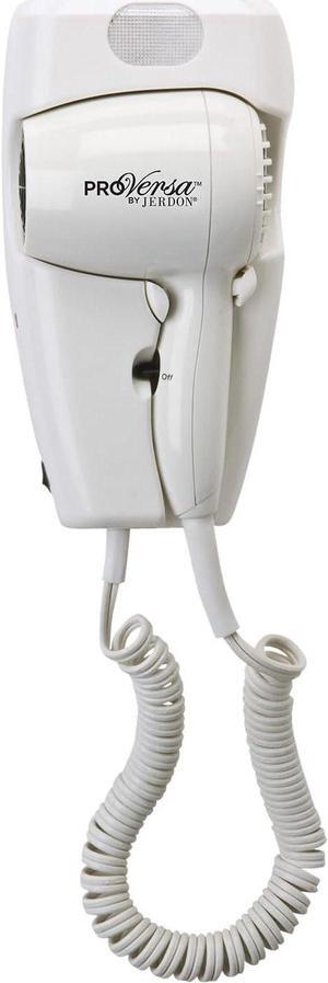 Jerdon Wall-Mount Hair Dryer - White Plug-in Hotel Style with 32 Power Cord - Wall Mounted JWM8C