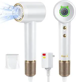 Hair Dryer - Bopcal Ionic Blow Dryer with Concentrator for All Hair Types,110000 RPM High-Speed Fast Drying Lightweight and Quiet, 200 Million Negative Ions Dryer with Thermo-Control (1500w)
