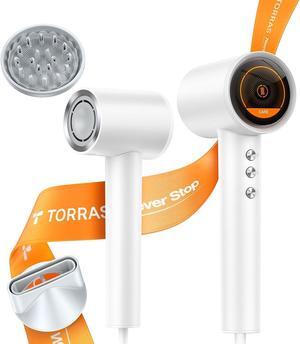 TORRAS Stream High Speed Hair Dryer, Arctic White, 1600W, Hair Care Mode, 200 Millions Ionic Technology, 3 Speeds & 3 Heat Levels, with Concentrator & Diffuser