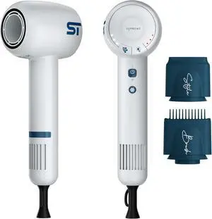 Supreme Trimmer Hair Dryer Negative Ion 110,000 RPM | Fast Drying & Low Noise Blow Dryer 1400W Brushless Motor | Magnetic Attachments, 3 Heat & 3 Speed Settings + Cool Shot | SHD347 White