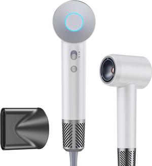 Hair Dryer New Upgrade, 1400 Watt Negative Ion Hair Dryer with Magnetic Nozzle, 110,000 RPM Brushless Motor, Negative Ion Indicator, Fast Dry, 4 Temperatures/2 Speeds, Low Noise,White