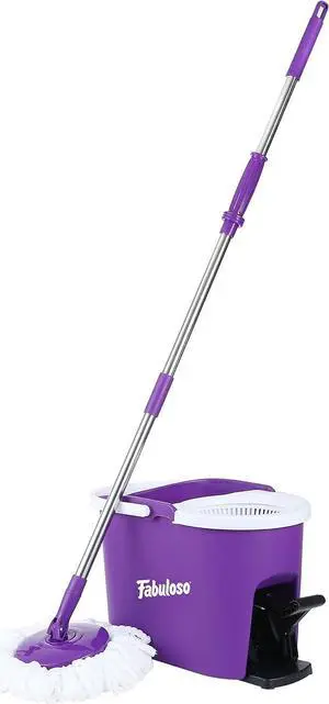 Fabuloso Spin Mop and Bucket, Hands-Free Wringing Spin Bucket - Machine Washable and Replaceable Microfiber Mop Head, Adjustable Pole Length - Clean Your Floors with Ease