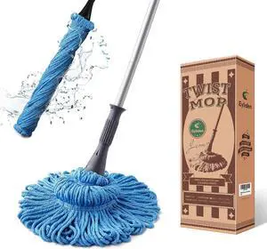 Eyliden Mop with 2 Reusable Heads, Easy Wringing Twist Mop, with 57.5 inch Long Handle, Wet Mops for Floor Cleaning, Commercial Household Clean Hardwood, Vinyl, Tile, and More