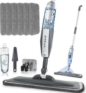 Mops for Floor Cleaning Wet Spray Mop with 6 Washable Microfiber Pads 1 Scraper 1 Mop Holder,Wood Floor Mop for Home or Commercial Dry Wet Use Flat Mop for Wall,Hardwood,Vinyl,Laminate,Ceramic,Tile