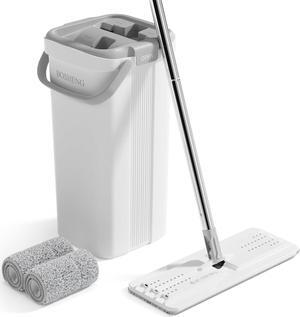 Mop and Bucket with Wringer Set, Easy-to-Use Flat Floor Mop for Efficient Home Cleaning, Includes 2 Reusable Microfiber Pads, Ideal for Floors and Walls