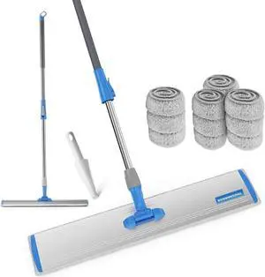 Microfiber Wet Mops 24 in Heavy Duty Flat Floor Aluminum Mop with Adjustable Handle with 4 Mop Clothes