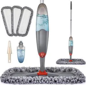 Spray Mop for Floor Cleaning, Domi-patrol Microfiber Floor Mop Dry Wet Mop Spray with 3 Washable Mop Pads & Refillable Bottle, Dust Cleaning Mop for Hardwood Laminate Tile Floors, Gray