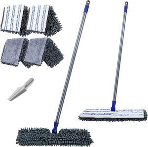 Masthome Microfiber Flip Mop, Flat Dust Mop with 4 Washable Mop Pads and 1 Cleaning Scraper, Dual-Action Wet Dry Mop for Hardwood Laminate Ceramic Marble Tile Floor Cleaning