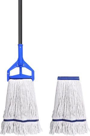 Loop-End String Mop Heavy Duty Commercial Industrial Mops with 2 Extra Mop Heads Replacement, 59 Inch Cotton Wet Mop for Floor Cleaning
