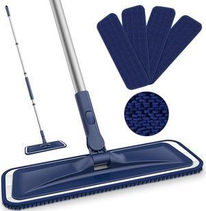 Microfiber Mops for Floor Cleaning - BPAWA Flat Floor Mop Wet Dry Dust Mop for Hardwood Floors Laminate Wood Tile Vinyl Wall Hard Surface, Bathroom Kitchen Mop with 4 Reusable Washable Chenille Pads