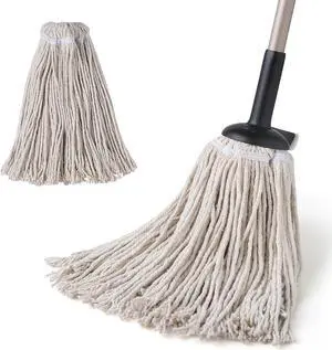 Eyliden String Mop with 2 Reusable Mop Heads, Non-Touch Replacement, Adjustable Cotton Mops for Floor Cleaning, No-Scratch Absorbent Classic Mop for Tile Concrete Wood Floor Kitchen Bathroom