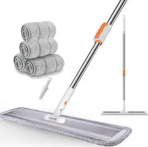 Microfiber Mop 32 inch Flat mop Commercial Mop Large Wide mop for Hardwood Laminate Tile Floor Cleaning 360 Rotating Dust Wet Mop with Stainless Steel Handle 4 Reusable Mop Pads
